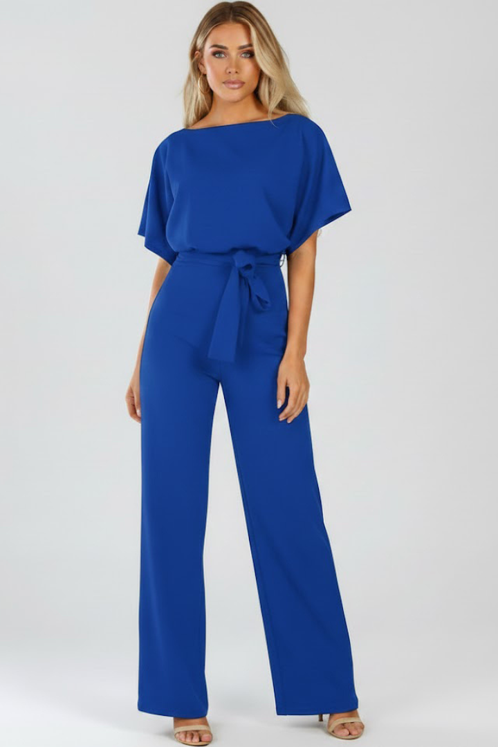 Celina | Women's Wide Leg Belted Jumpsuit - Beige - Image 7