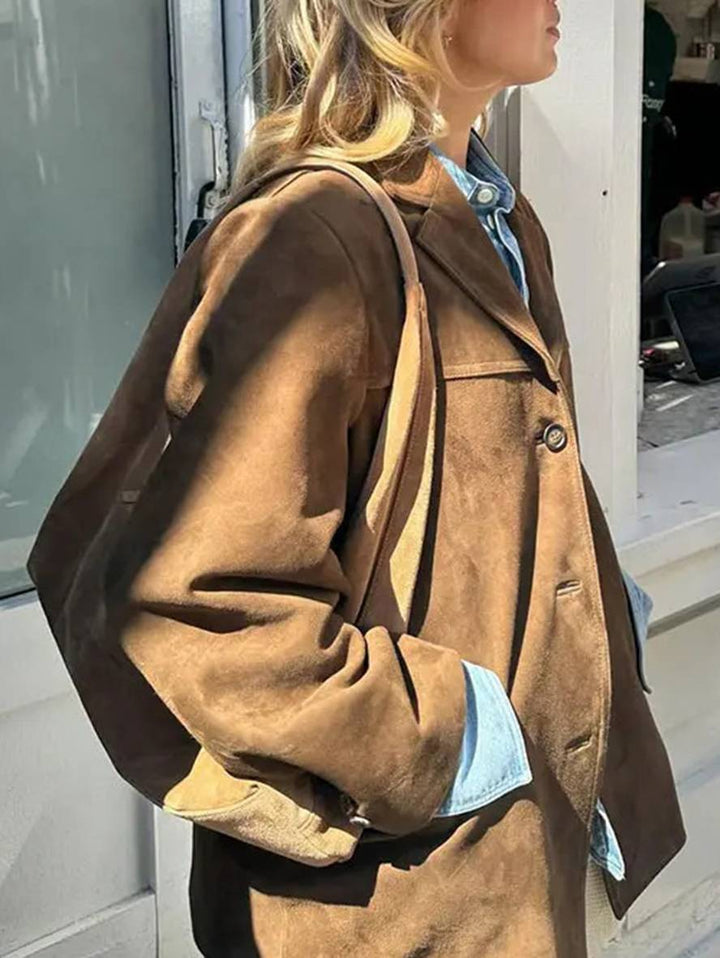 Celinda | Women's Tailored Button Blazer Jacket - Brown - Image 4