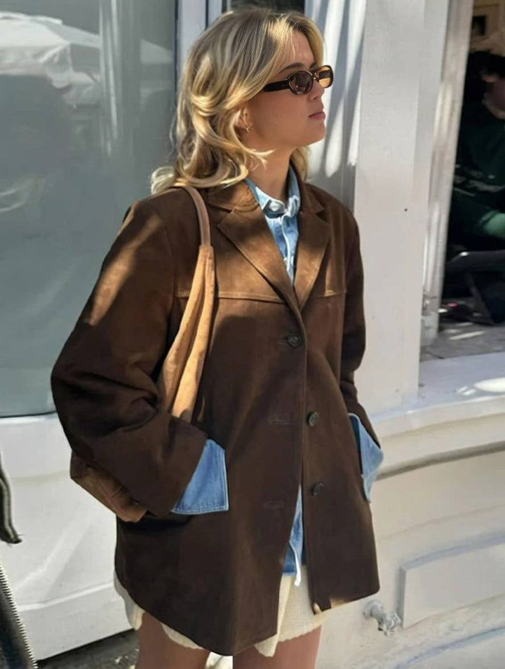Celinda | Women's Tailored Button Blazer Jacket - Brown - Image 5