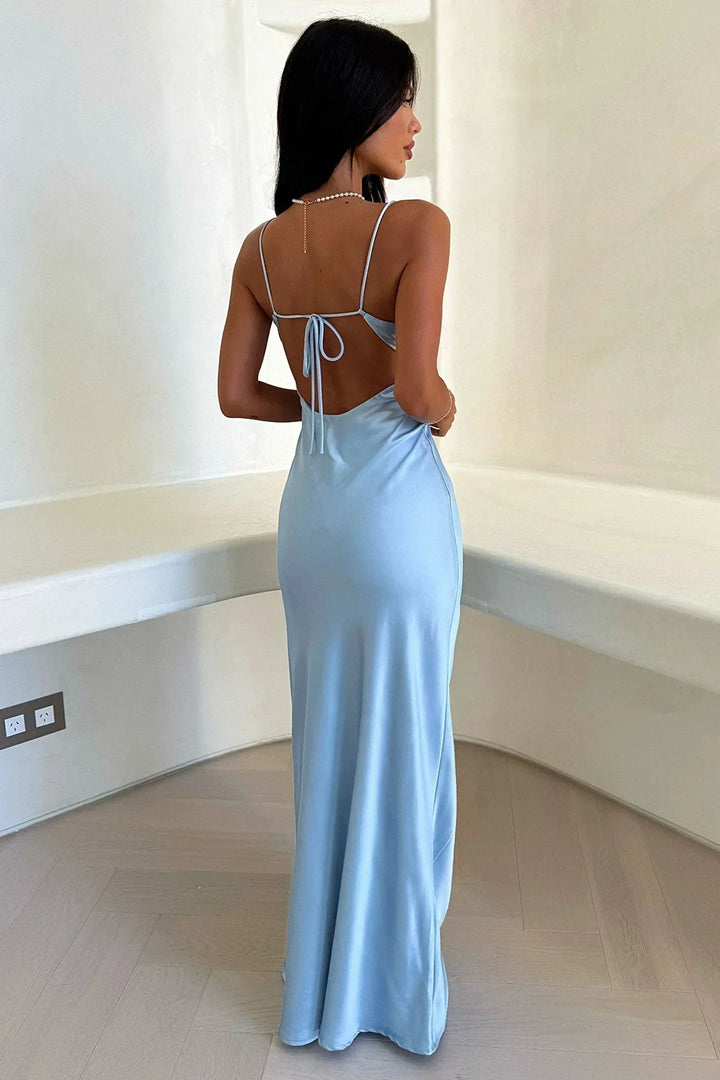 Celvaine | Women's Formal Maxi Dress Satin Slip Gown - Baby Blue - Image 5