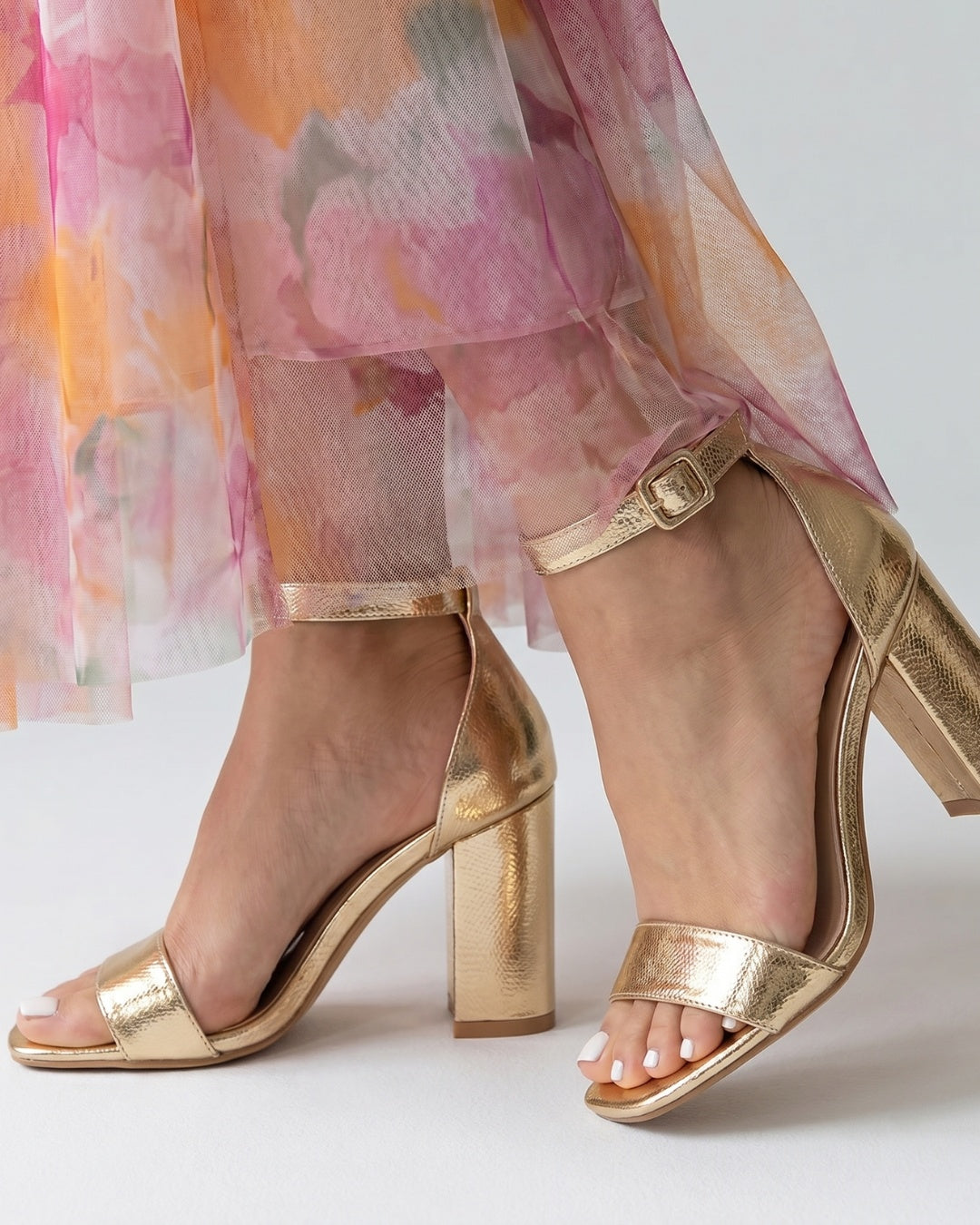 Celvara | Women's Strappy Block Heel Sandals - Gold - Image 1