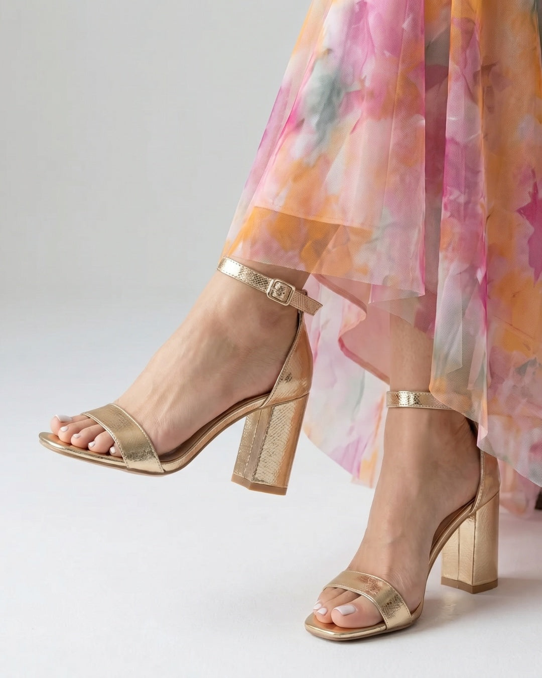 Celvara | Women's Strappy Block Heel Sandals - Gold - Image 2
