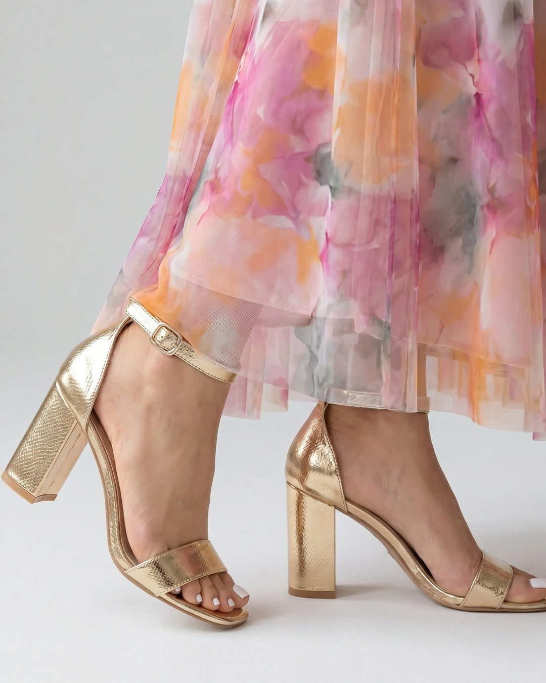 Celvara | Women's Strappy Block Heel Sandals - Gold - Image 3