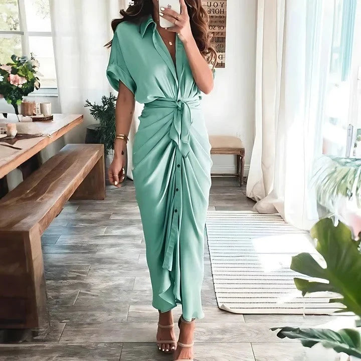Celvara | Women's Summer Midi Shirt Dress - Beige - Image 9