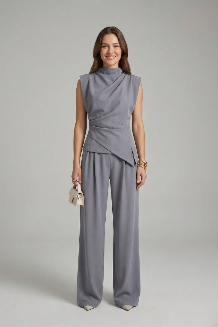 Celveth | Women's Two Piece Set Wide Leg Trousers - Burgundy - Image 10