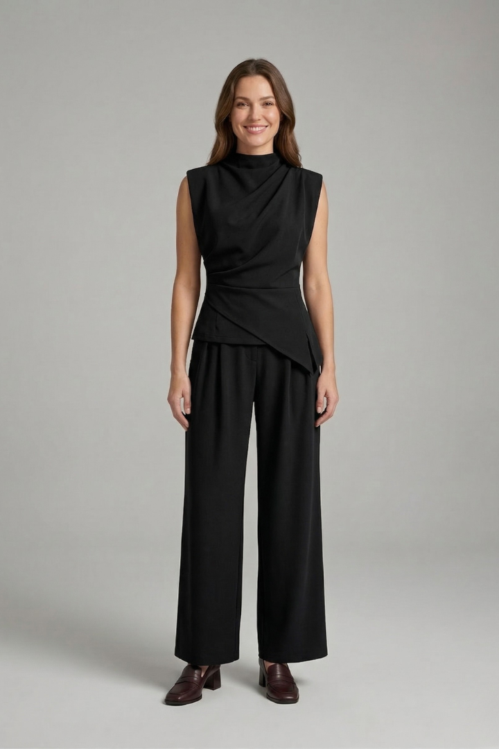 Celveth | Women's Two Piece Set Wide Leg Trousers - Burgundy - Image 11