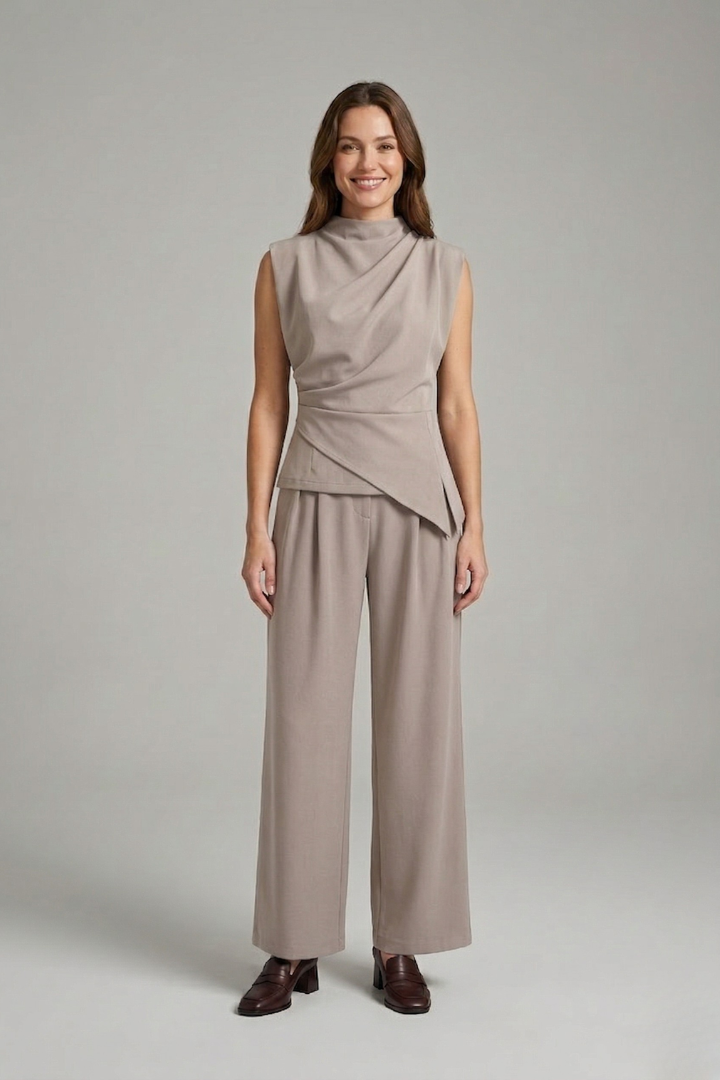 Celveth | Women's Two Piece Set Wide Leg Trousers - Burgundy - Image 12