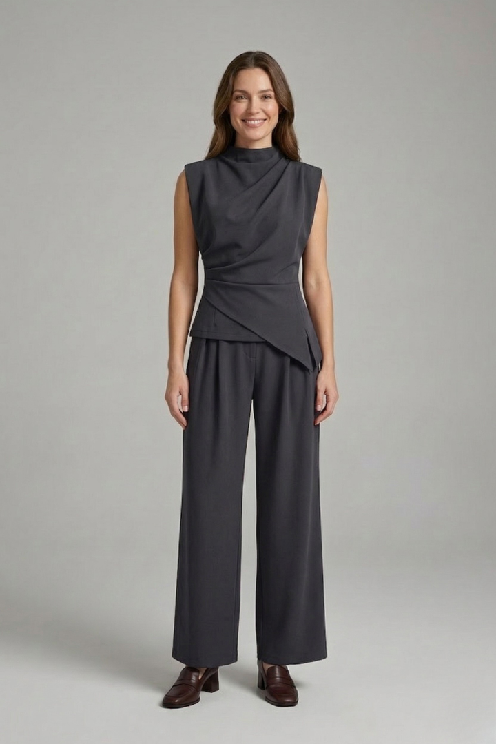 Celveth | Women's Two Piece Set Wide Leg Trousers - Burgundy - Image 13