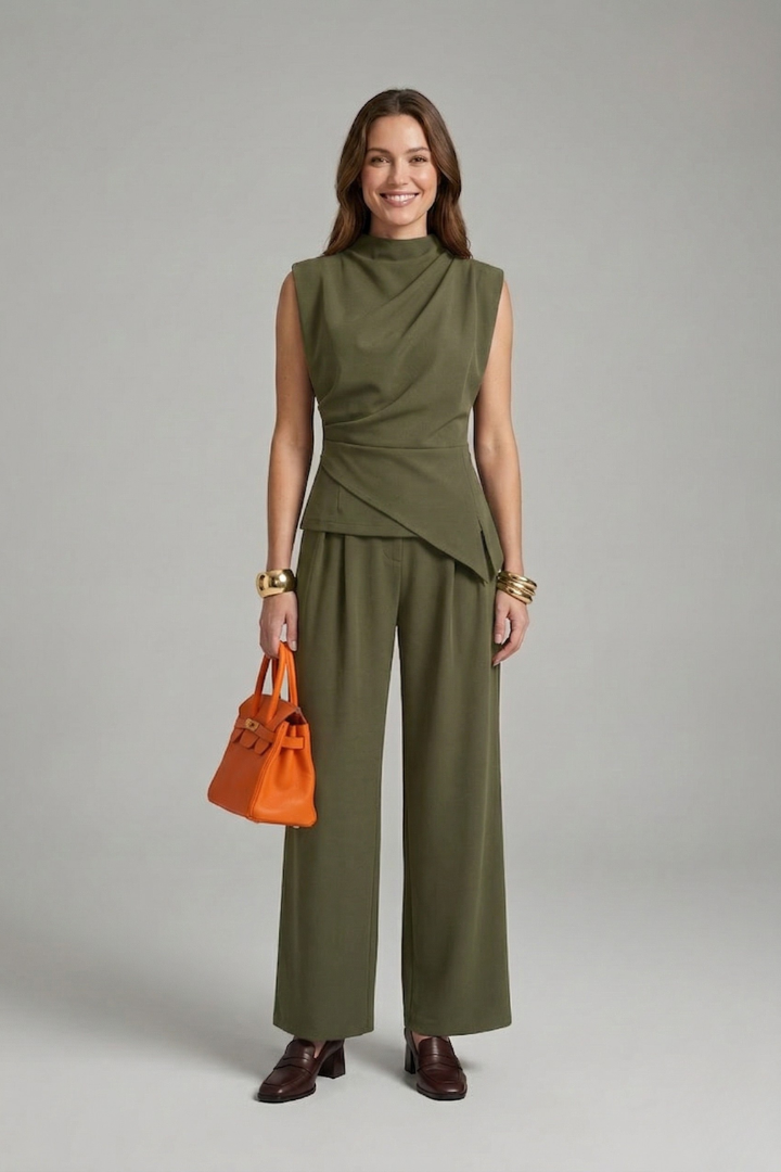 Celveth | Women's Two Piece Set Wide Leg Trousers - Burgundy - Image 7