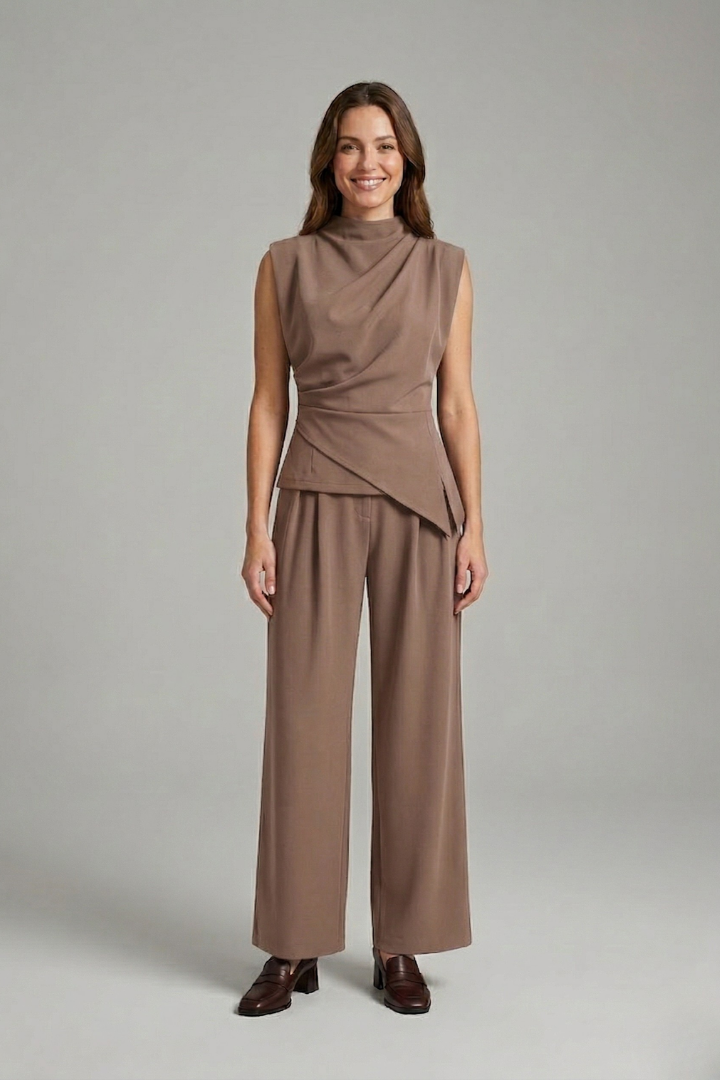 Celveth | Women's Two Piece Set Wide Leg Trousers - Burgundy - Image 9