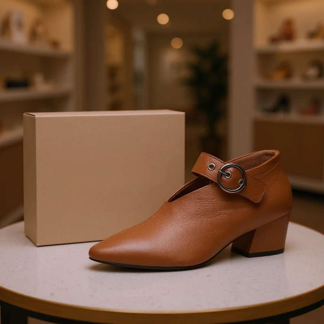 Celvindra | Women's Block Heel Pumps Pointed Toe - Brown - Image 1