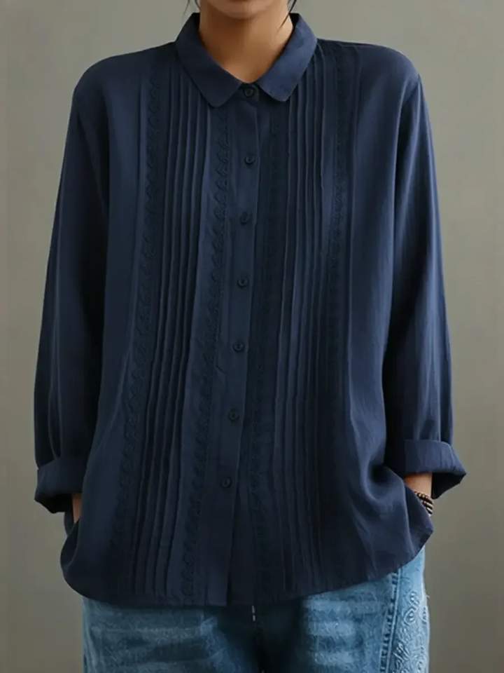 Clara | Women's Long Sleeve Pintuck Button Up Blouse Lace Detail
