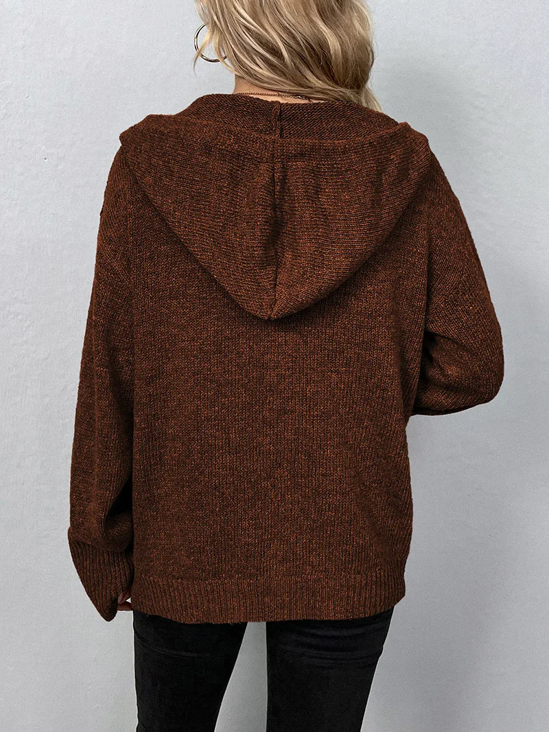 Clementine | Women's Hooded Button Front Cardigan - Brown - Image 2