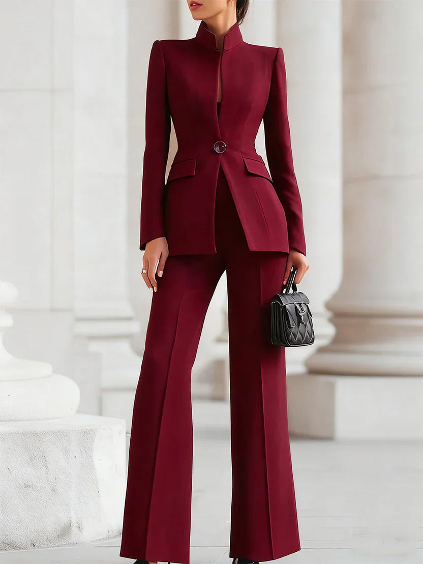 Clementine | Women's Longline Blazer Flare Trousers Set - Navy - Image 4
