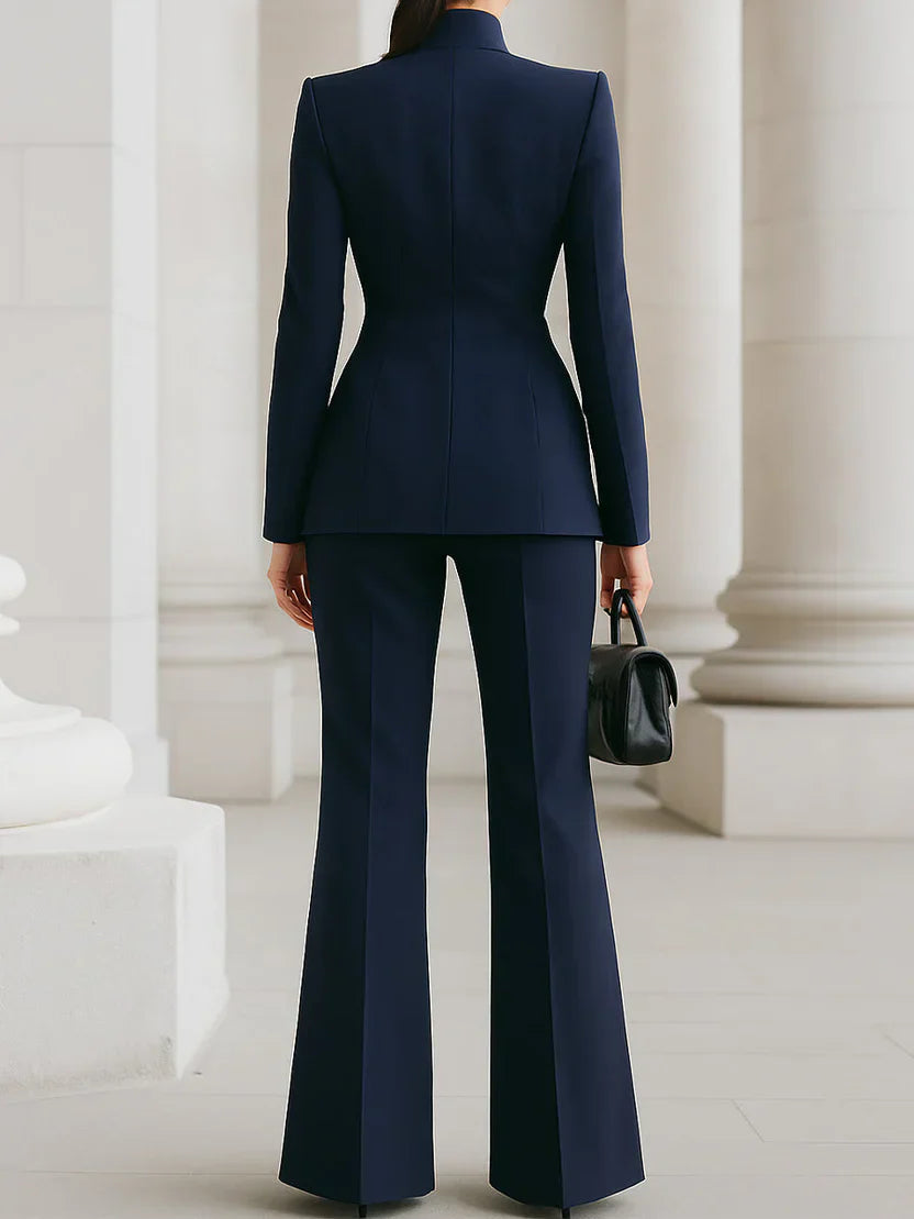 Clementine | Women's Longline Blazer Flare Trousers Set - Navy - Image 7