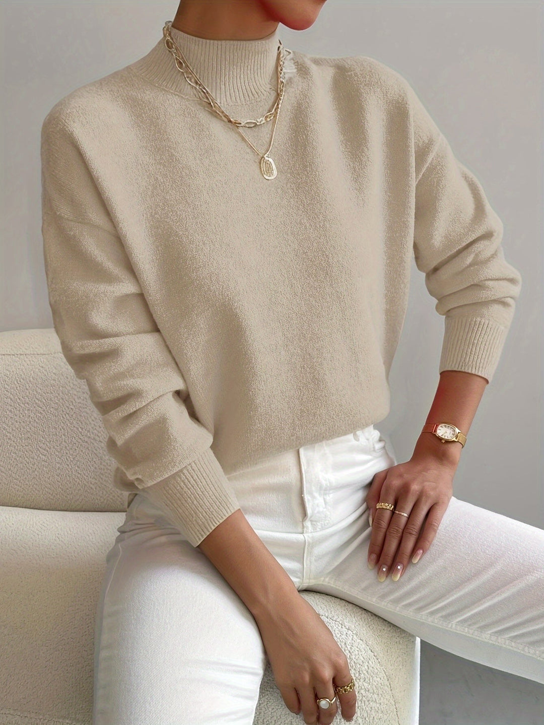 Cleo | Women's Mock Turtleneck Long Sleeve Sweater - Green - Image 5