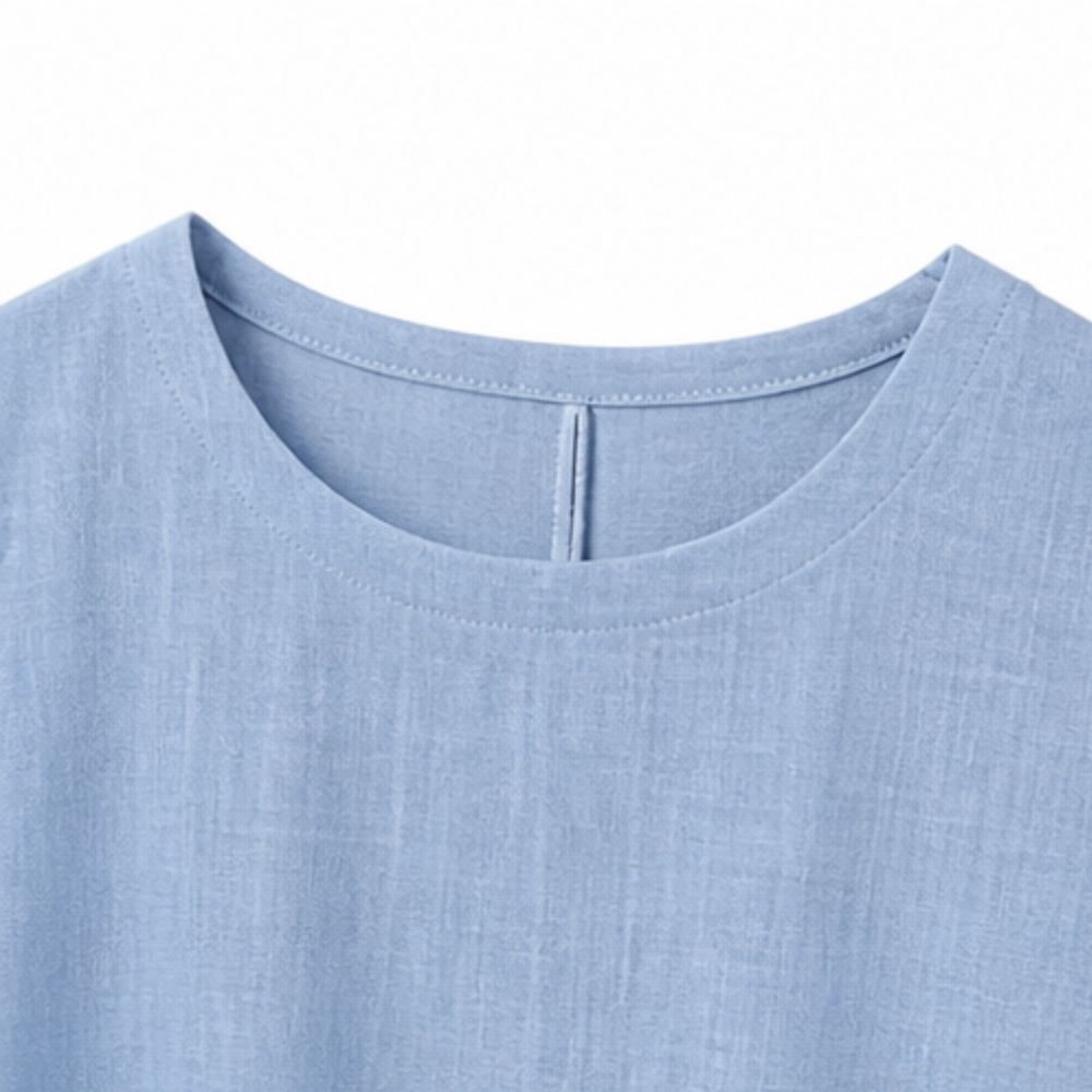 Clovaine | Women's Linen Midi Dress with Button Detail - Light Blue - Image 5