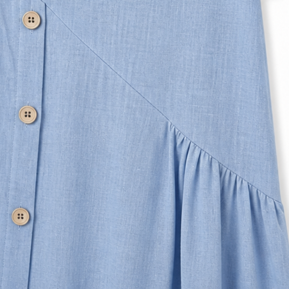 Clovaine | Women's Linen Midi Dress with Button Detail - Light Blue - Image 7