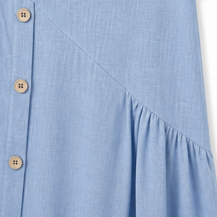 Clovaine | Women's Linen Midi Dress with Button Detail - Light Blue - Image 7