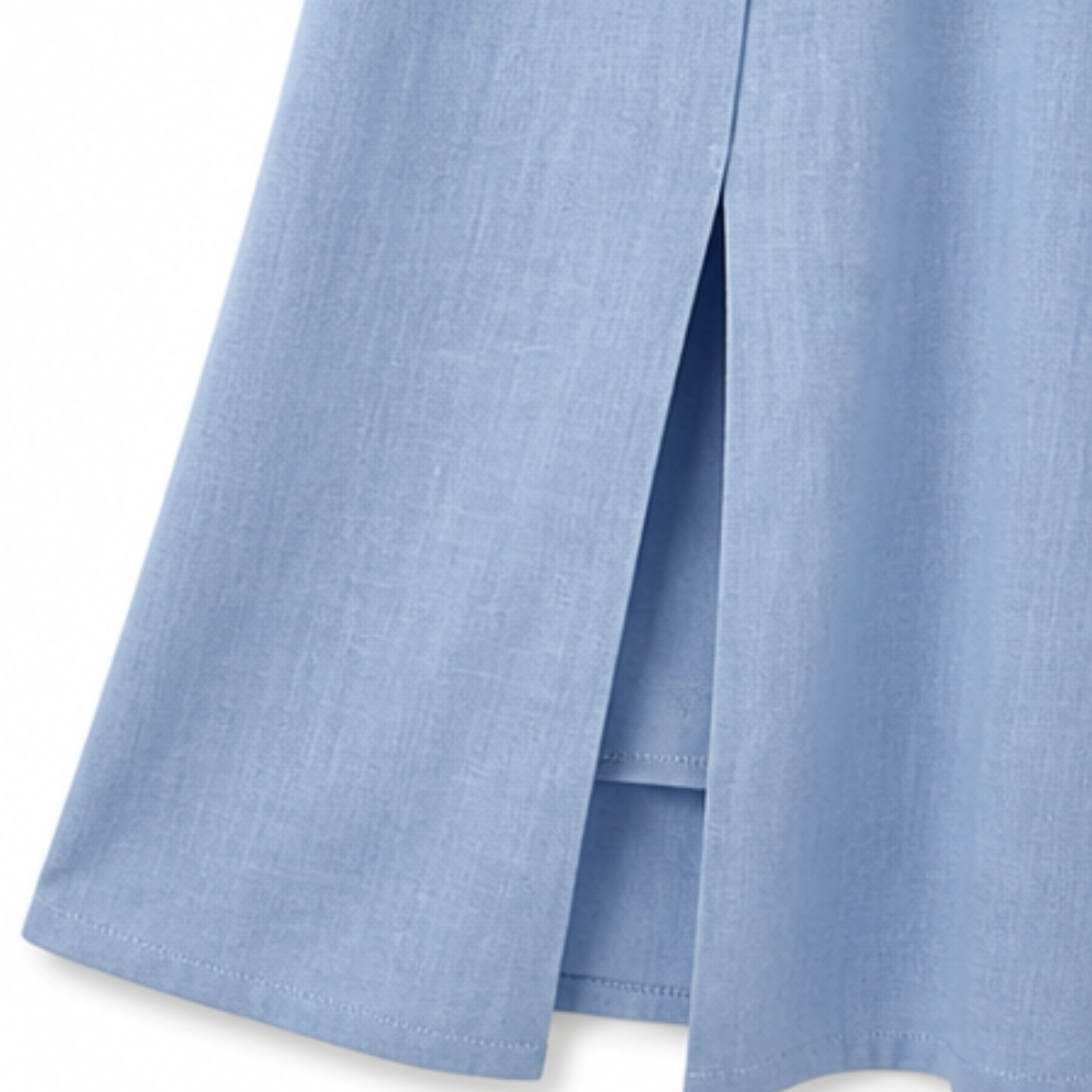 Clovaine | Women's Linen Midi Dress with Button Detail - Light Blue - Image 8
