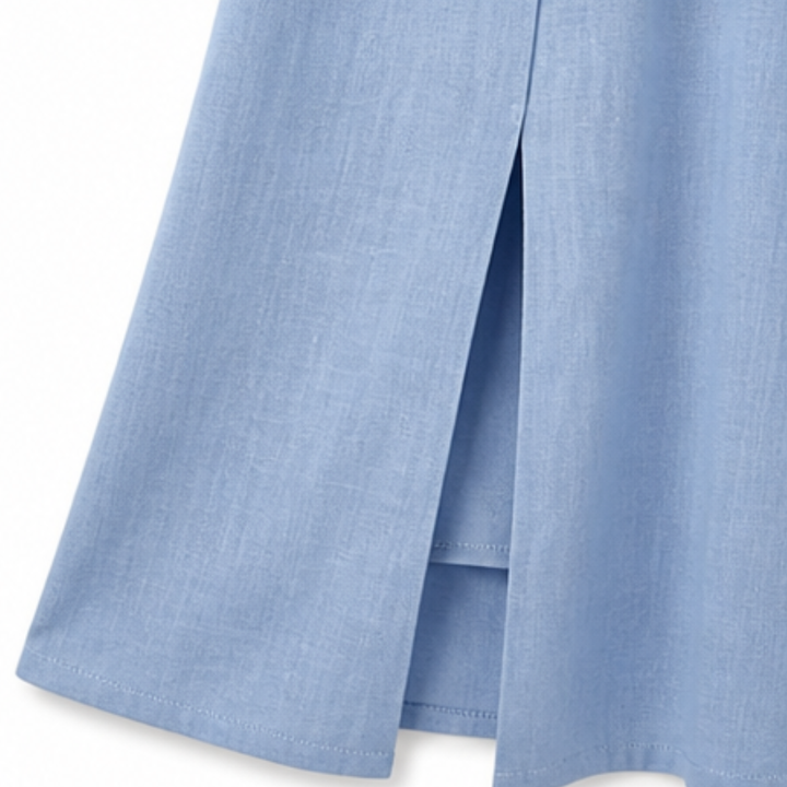 Clovaine | Women's Linen Midi Dress with Button Detail - Light Blue - Image 8