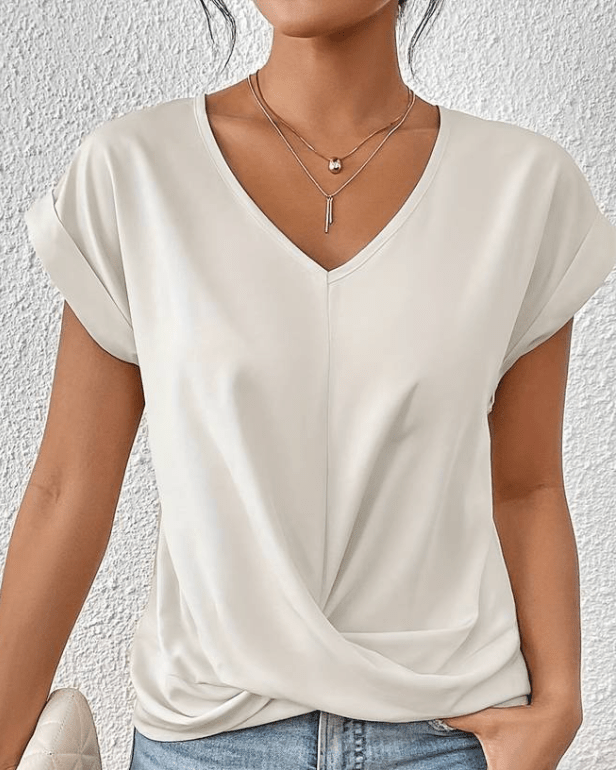 Clovelle | Women's V-Neck Twist Hem Short Sleeve Top - Dark Green - Image 3