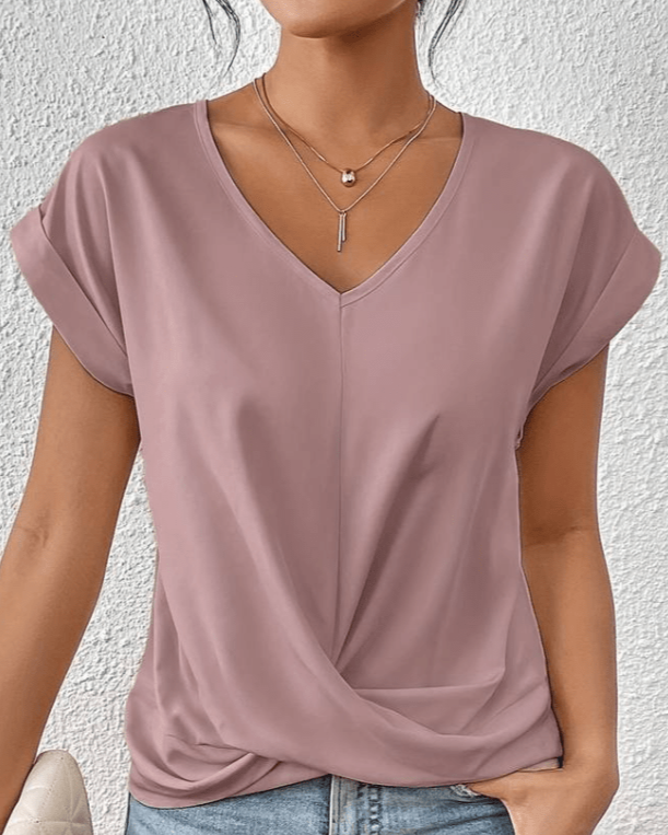 Clovelle | Women's V-Neck Twist Hem Short Sleeve Top - Dark Green - Image 4