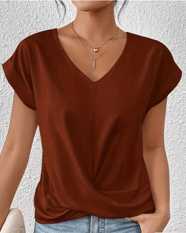 Clovelle | Women's V-Neck Twist Hem Short Sleeve Top - Dark Green - Image 5