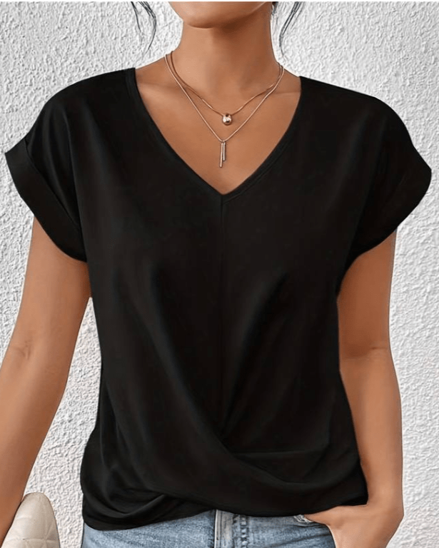 Clovelle | Women's V-Neck Twist Hem Short Sleeve Top - Dark Green - Image 6