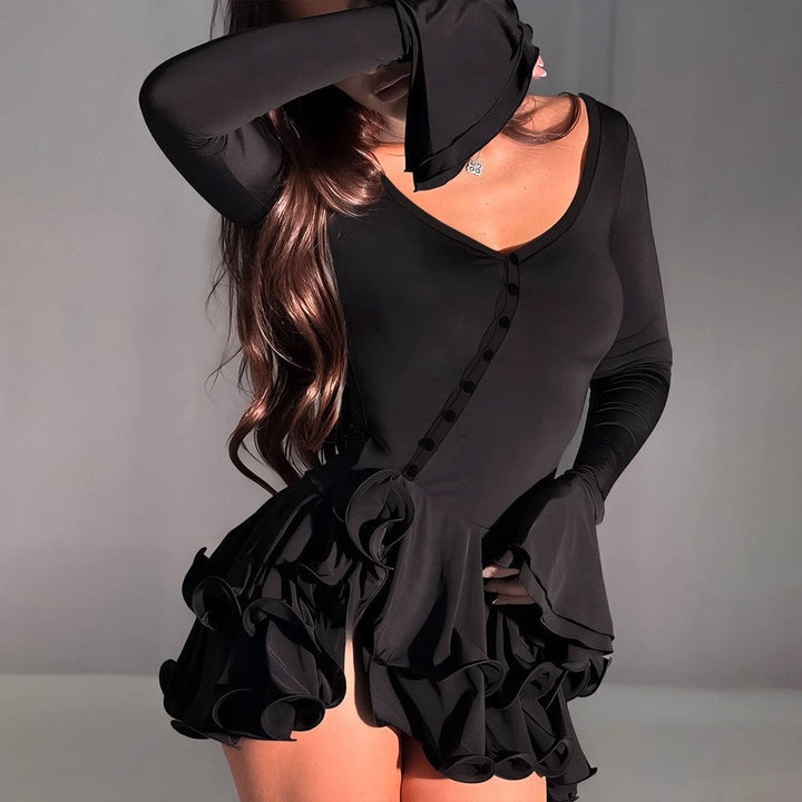Clovinda | Women's Long Sleeve Ruffle Mini Party Dress - Light Pink - Image 13