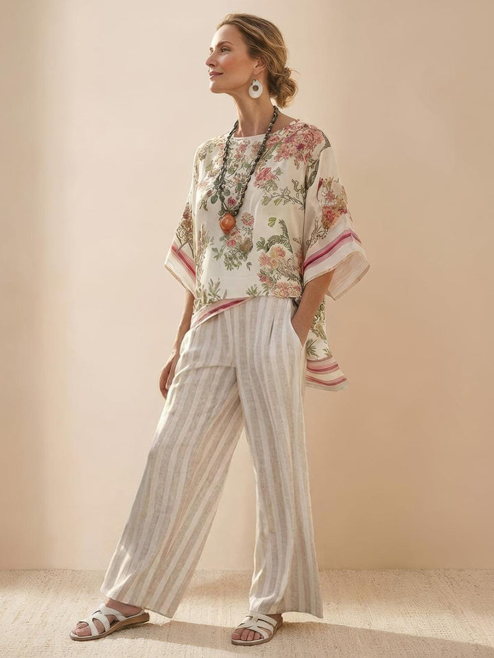 Alma | Women's Embroidered Two-Piece Set Wide Leg Pants Tunic Top