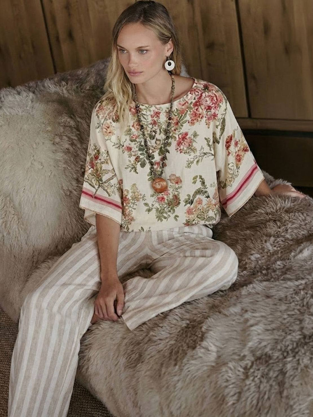 Alma | Women's Embroidered Two-Piece Set Wide Leg Pants Tunic Top