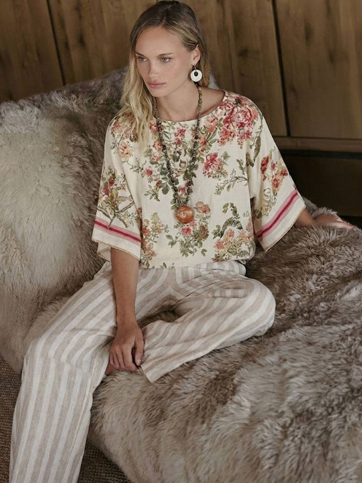 Alma | Women's Embroidered Two-Piece Set Wide Leg Pants Tunic Top
