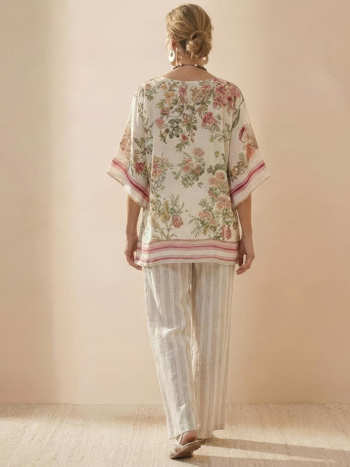 Alma | Women's Embroidered Two-Piece Set Wide Leg Pants Tunic Top