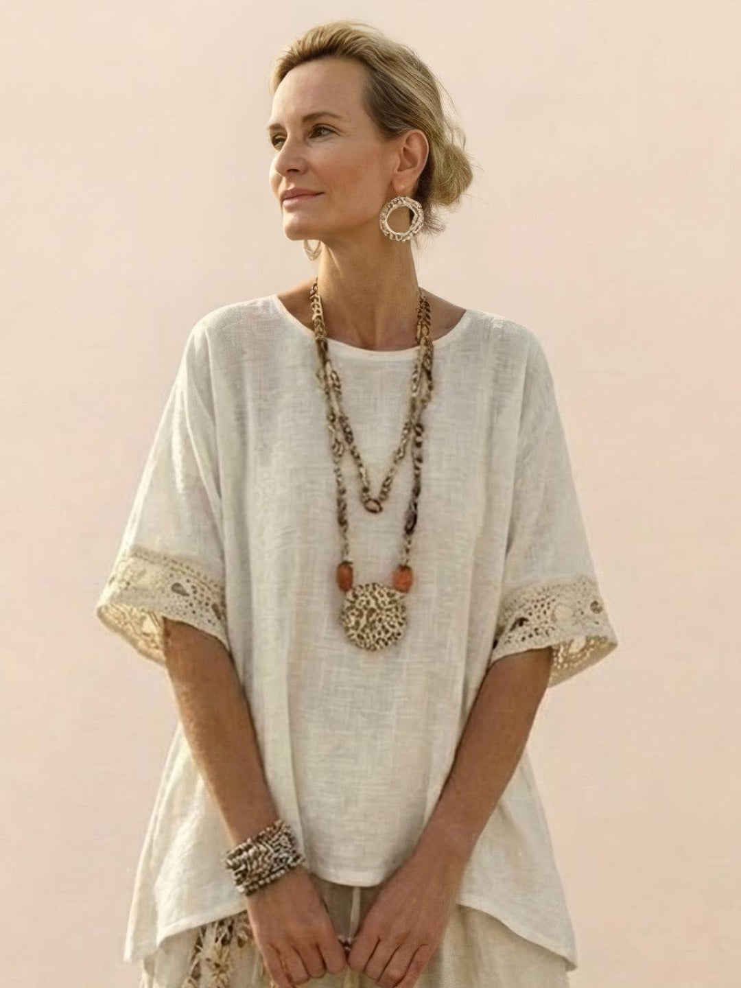 Alma | Women's Embroidered Two-Piece Set Wide Leg Pants Tunic Top