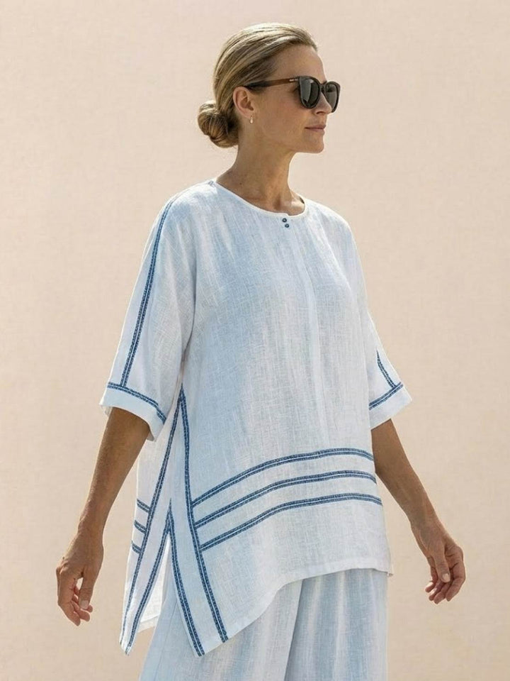 Alma | Women's Embroidered Two-Piece Set Wide Leg Pants Tunic Top