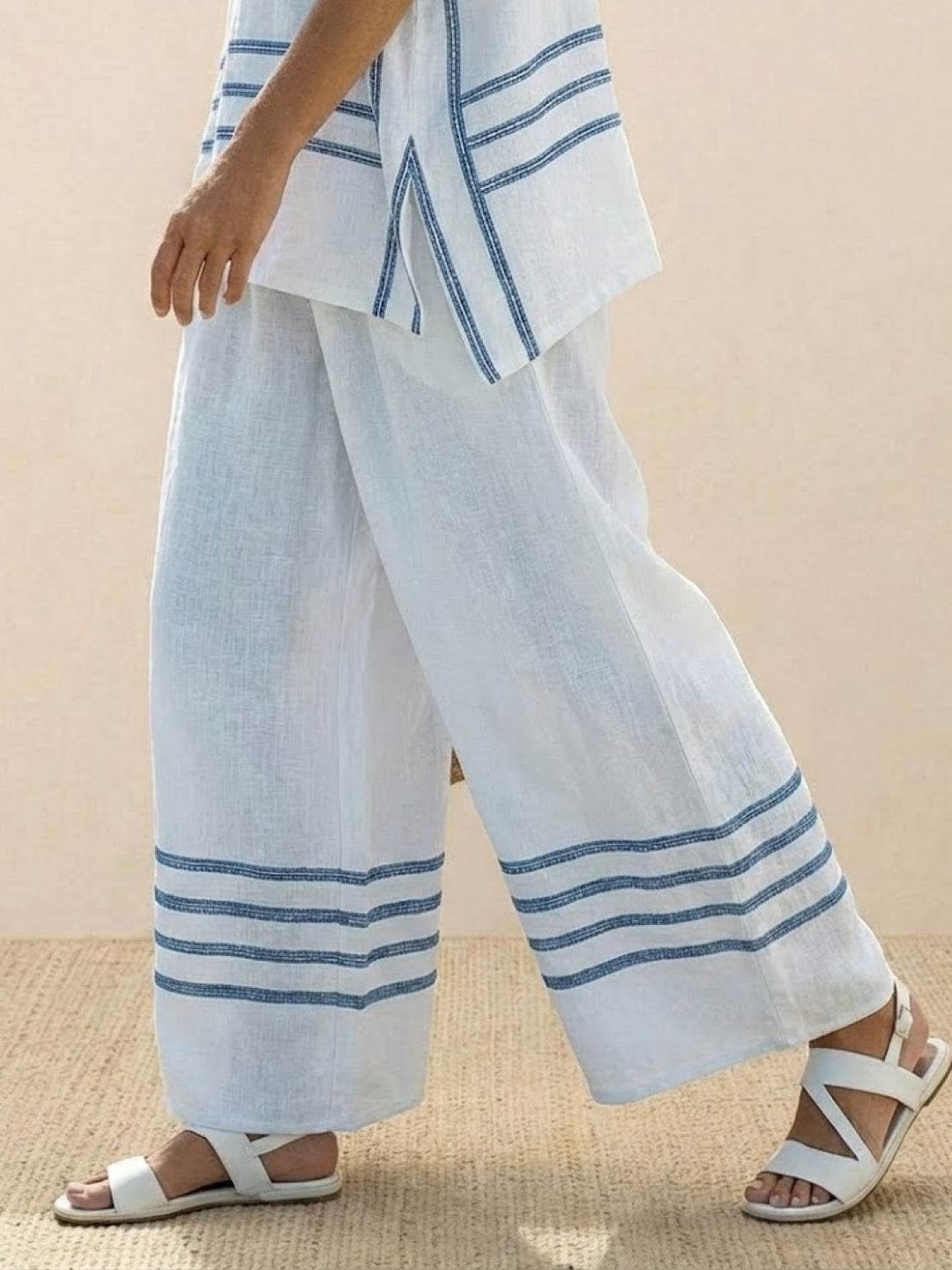 Alma | Women's Embroidered Two-Piece Set Wide Leg Pants Tunic Top