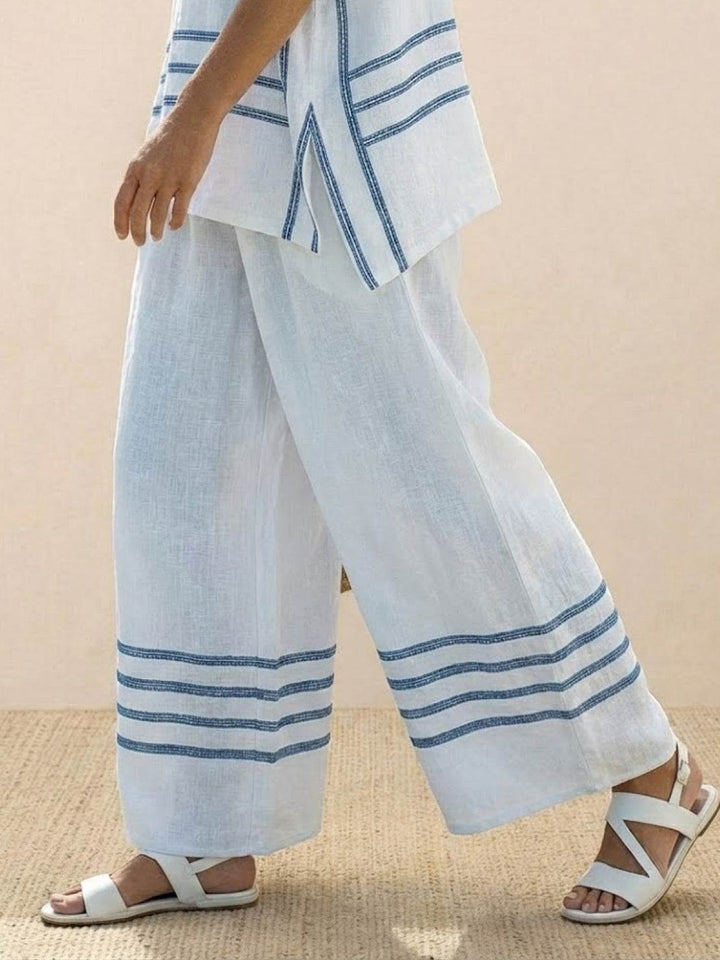 Alma | Women's Embroidered Two-Piece Set Wide Leg Pants Tunic Top
