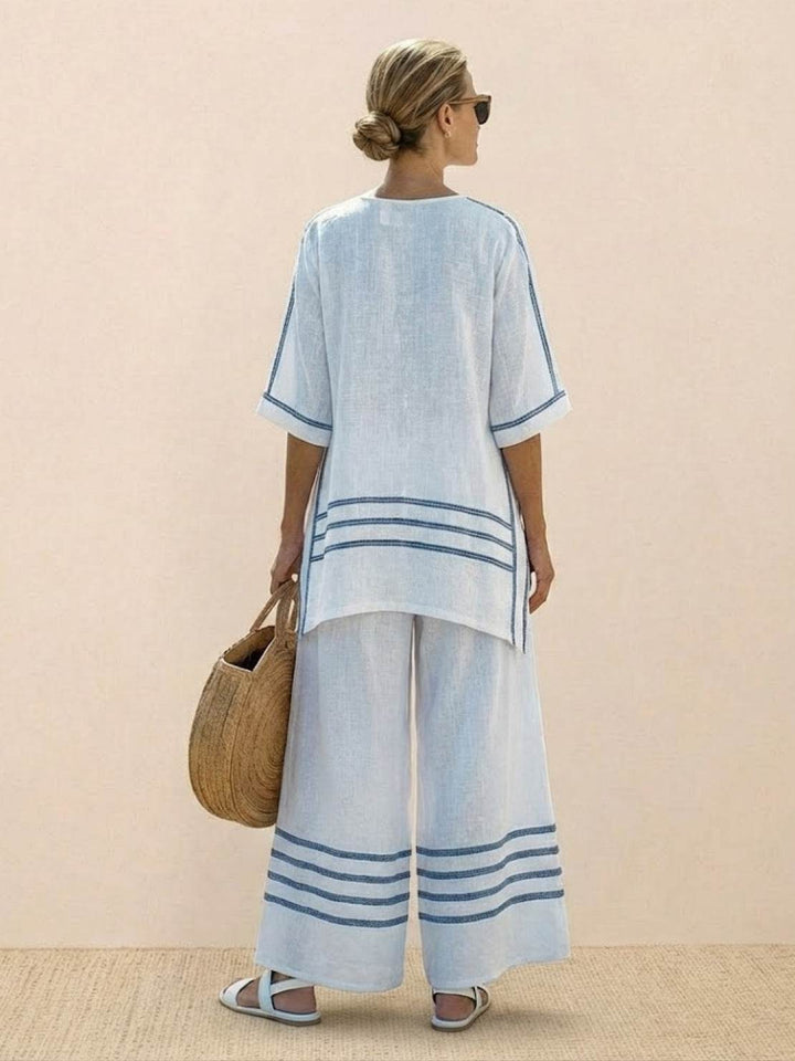 Alma | Women's Embroidered Two-Piece Set Wide Leg Pants Tunic Top