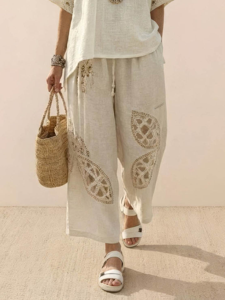 Alma | Women's Embroidered Two-Piece Set Wide Leg Pants Tunic Top