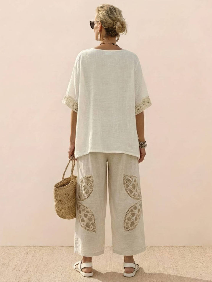 Alma | Women's Embroidered Two-Piece Set Wide Leg Pants Tunic Top