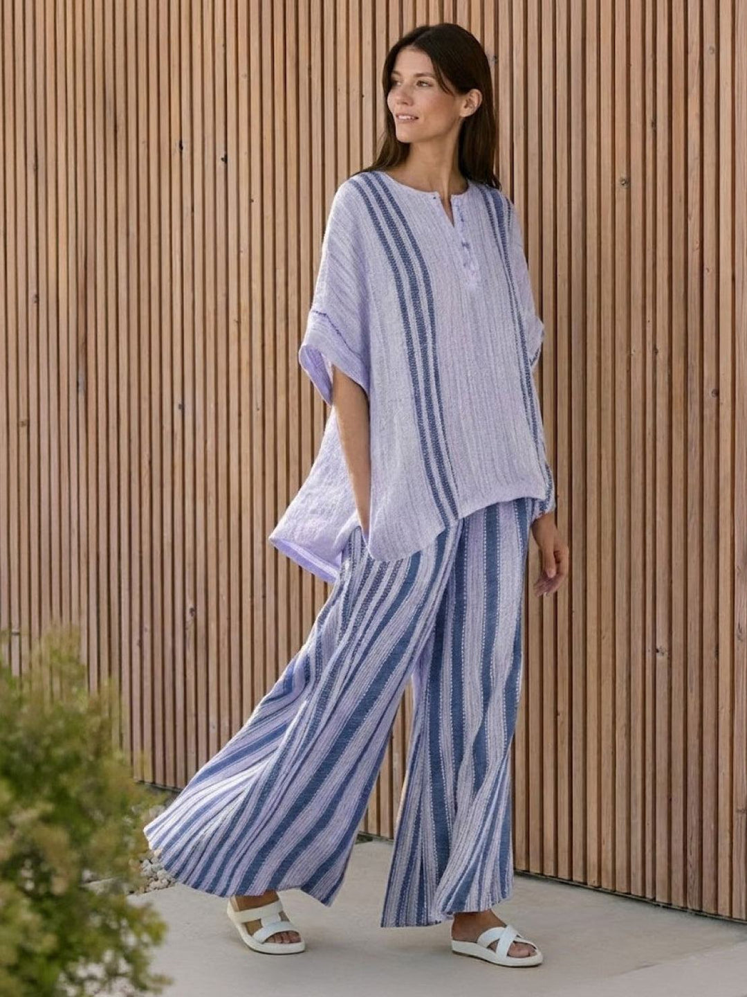 Alma | Women's Embroidered Two-Piece Set Wide Leg Pants Tunic Top
