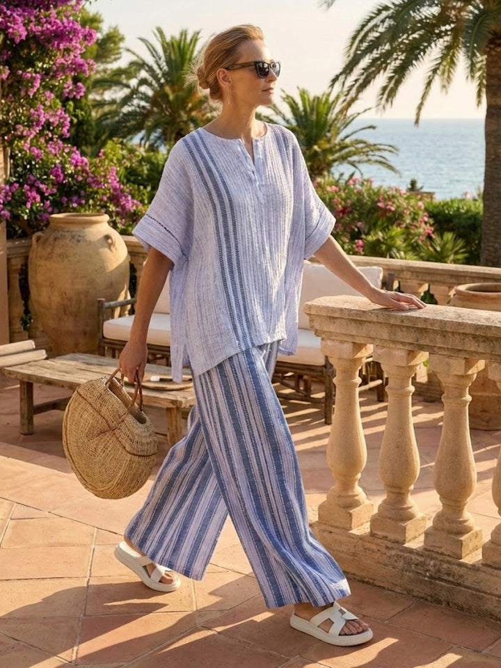 Alma | Women's Embroidered Two-Piece Set Wide Leg Pants Tunic Top