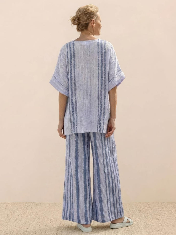 Alma | Women's Embroidered Two-Piece Set Wide Leg Pants Tunic Top