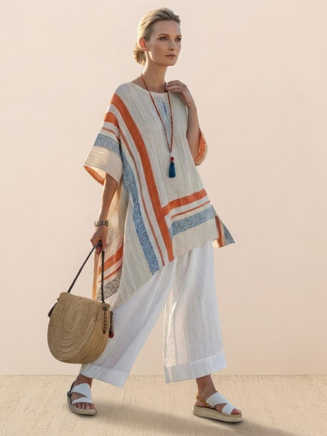 Alma | Women's Embroidered Two-Piece Set Wide Leg Pants Tunic Top