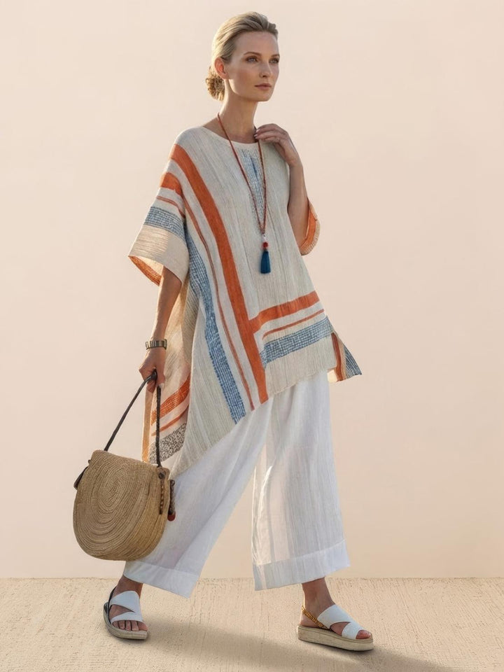 Alma | Women's Embroidered Two-Piece Set Wide Leg Pants Tunic Top