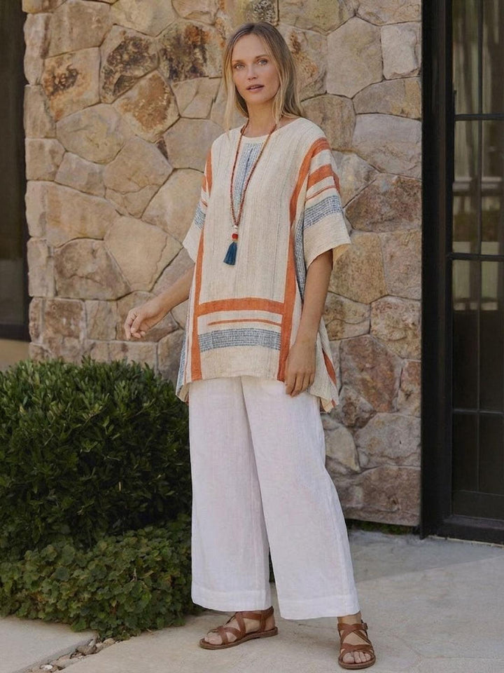 Alma | Women's Embroidered Two-Piece Set Wide Leg Pants Tunic Top