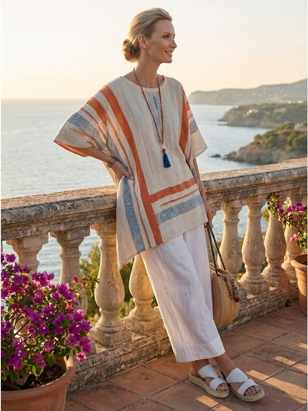 Alma | Women's Embroidered Two-Piece Set Wide Leg Pants Tunic Top