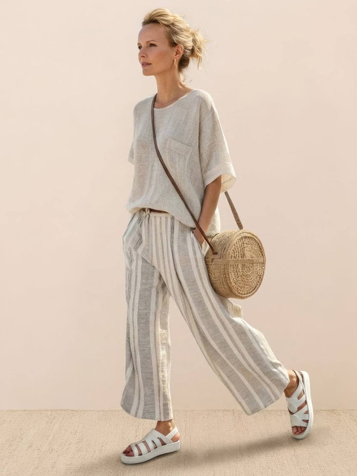 Alma | Women's Embroidered Two-Piece Set Wide Leg Pants Tunic Top