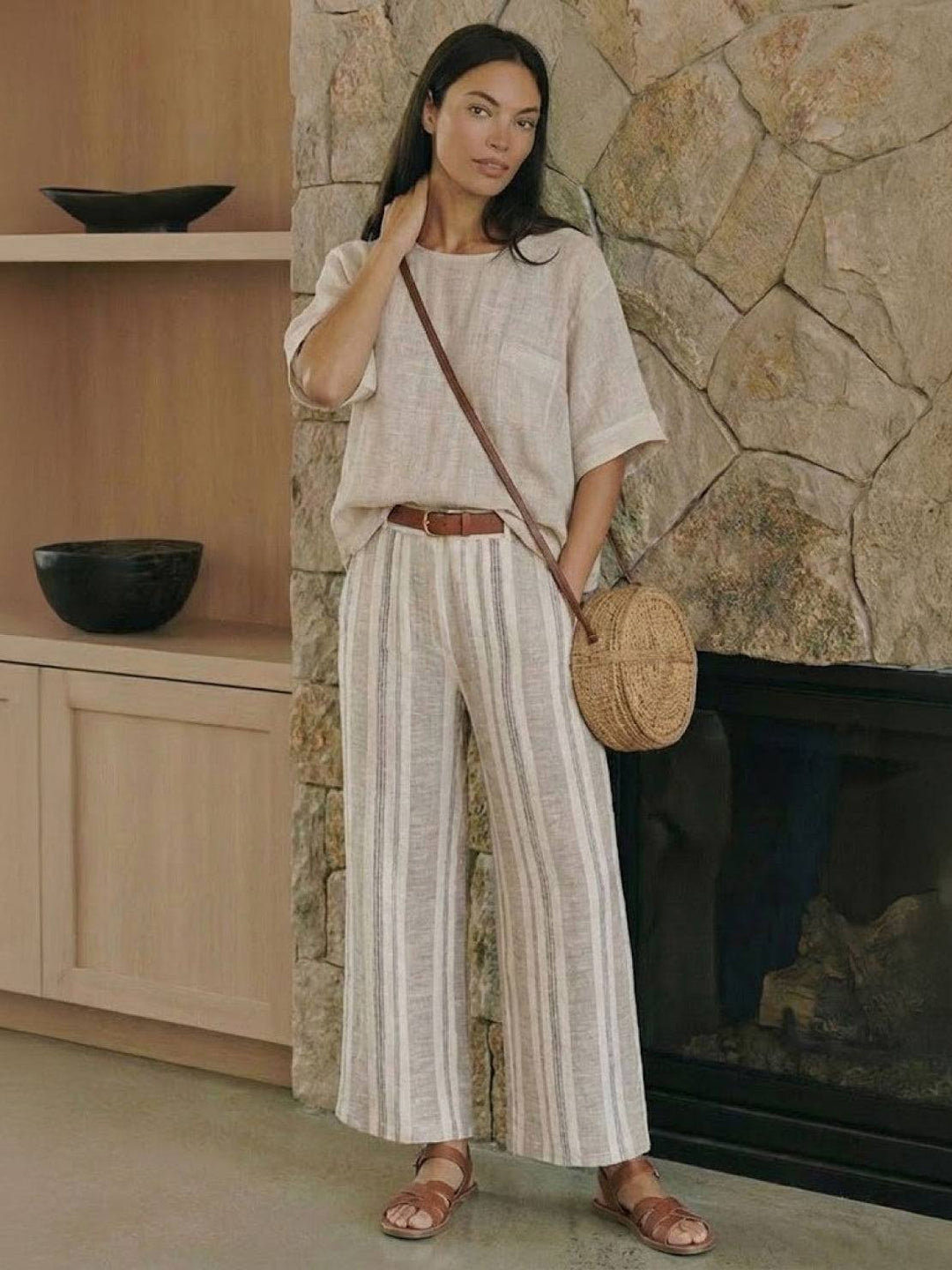 Alma | Women's Embroidered Two-Piece Set Wide Leg Pants Tunic Top